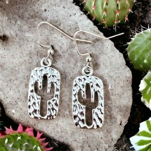 Cactus Charm Earrings Hammered Silver Desert Southwest